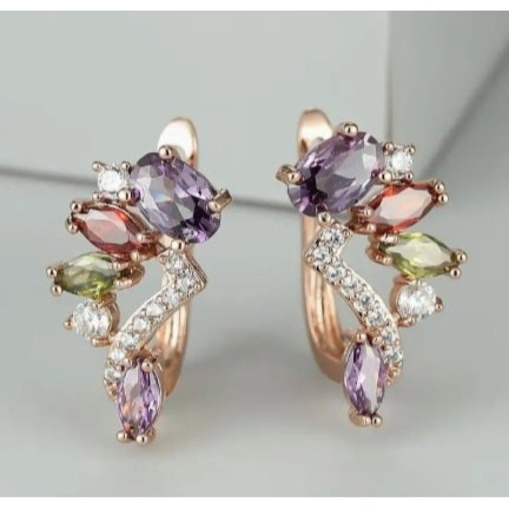 18k Gold Plated Simulated Diamond Zircon Muli-Color Earrings